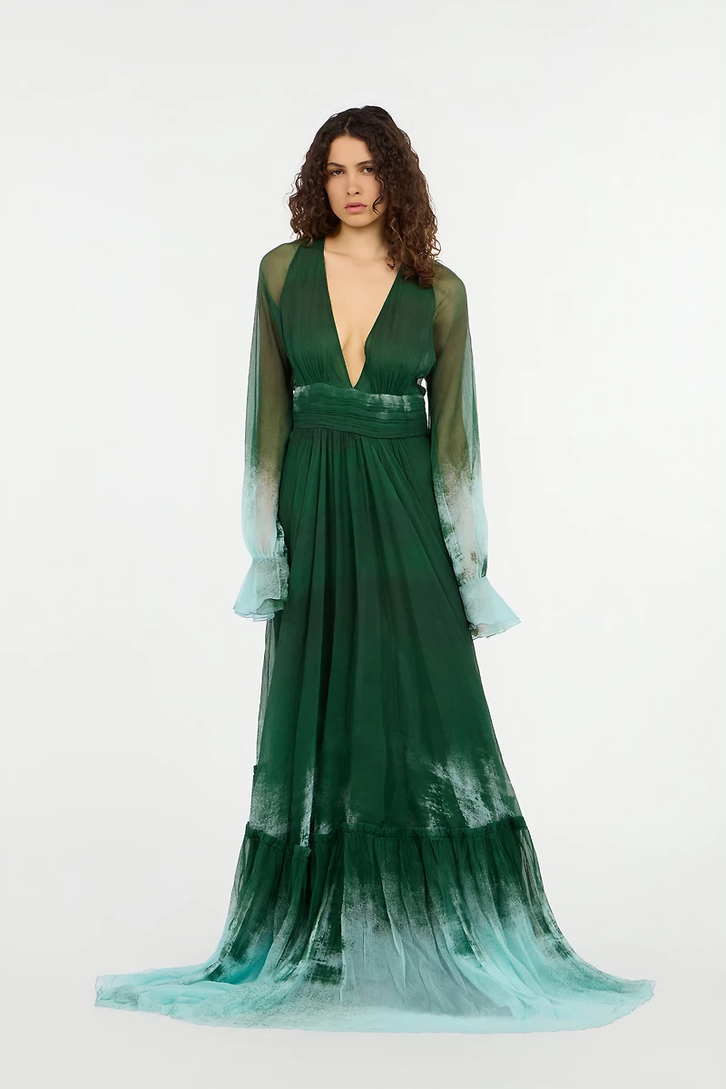 Long Empire-Style Pure Silk Dress