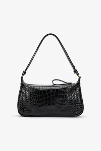 Black Croc-Effect Shoulder Bag With Mirror Snake Monogram