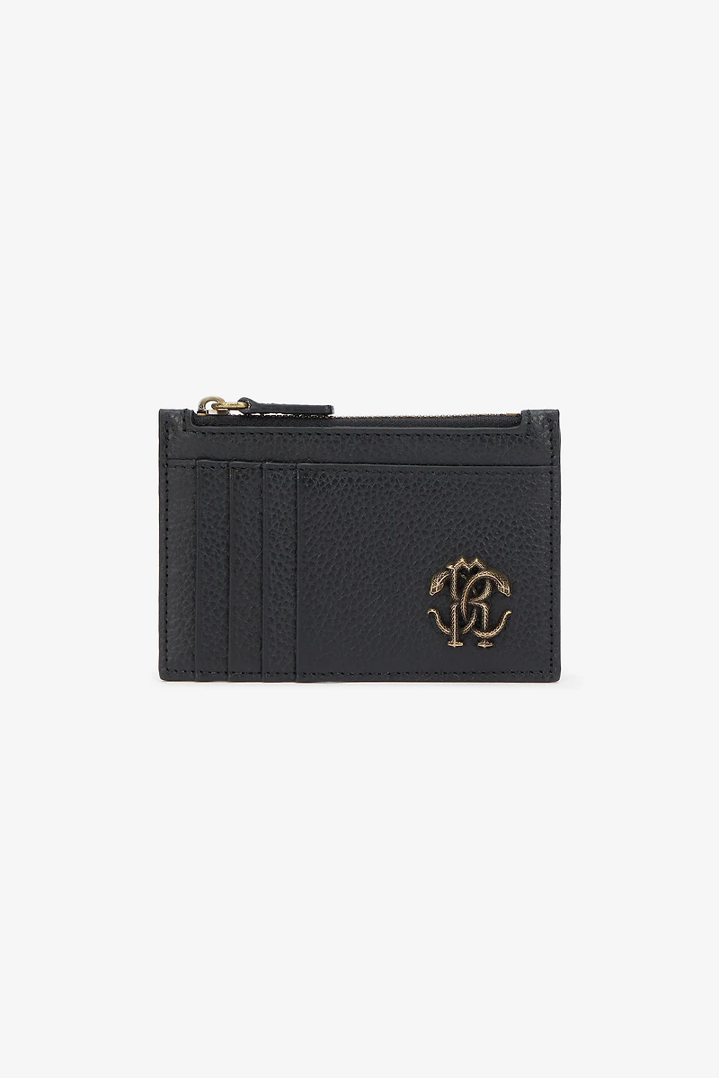 Black Card Holder with Mirror Snake Monogram