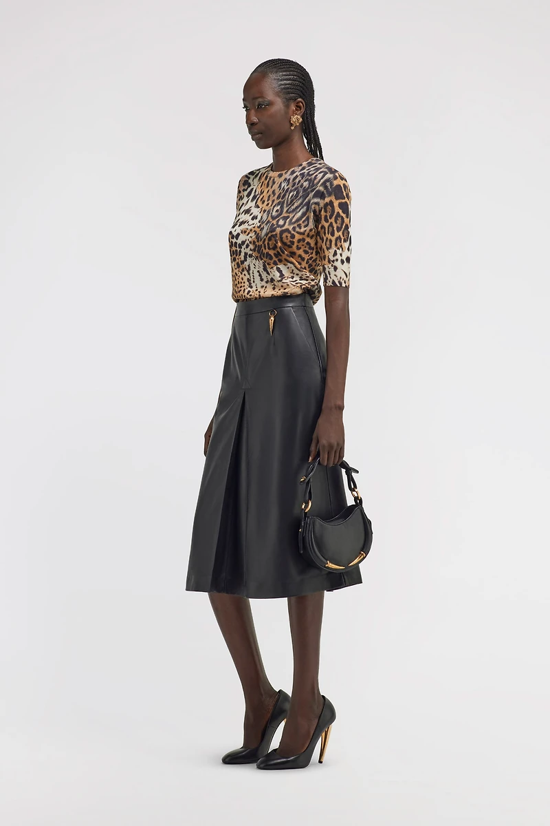 Leather midi skirt