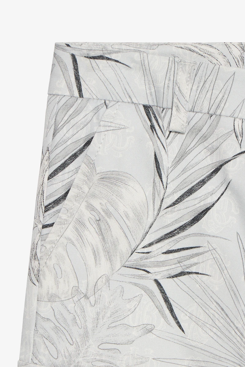 Grey Bermuda Shorts with Foliage Print