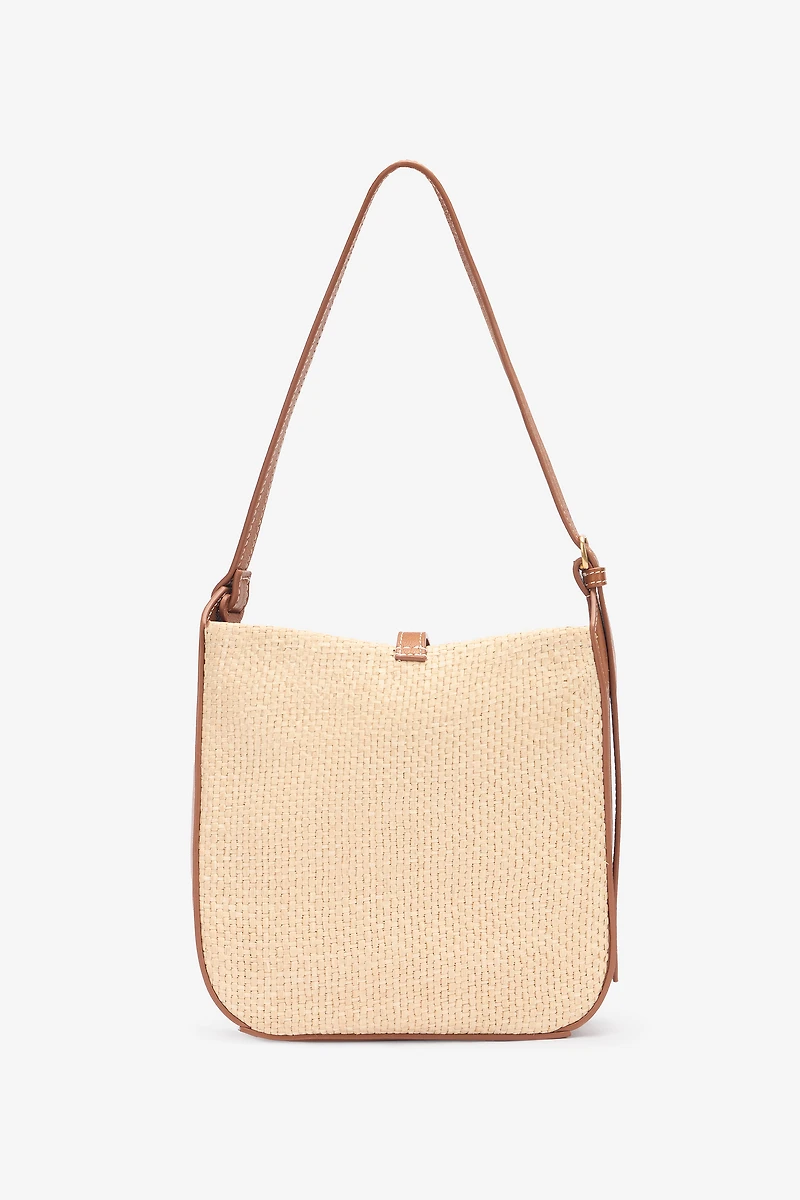 Beige Woven Medium Shoulder Bag