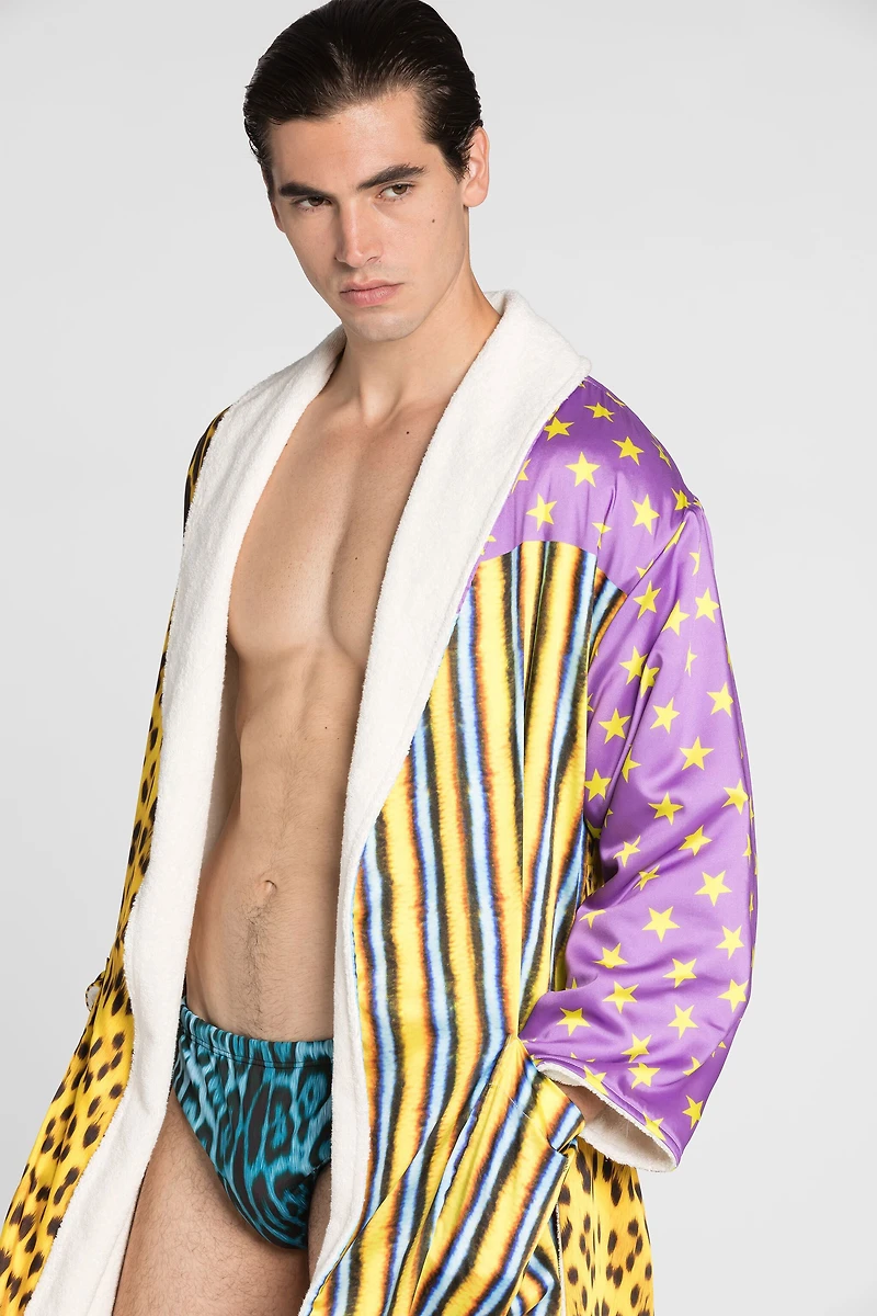 Patchwork leopard-print robe