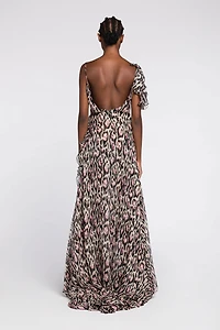 Leopard-print sweetheart-neck gown