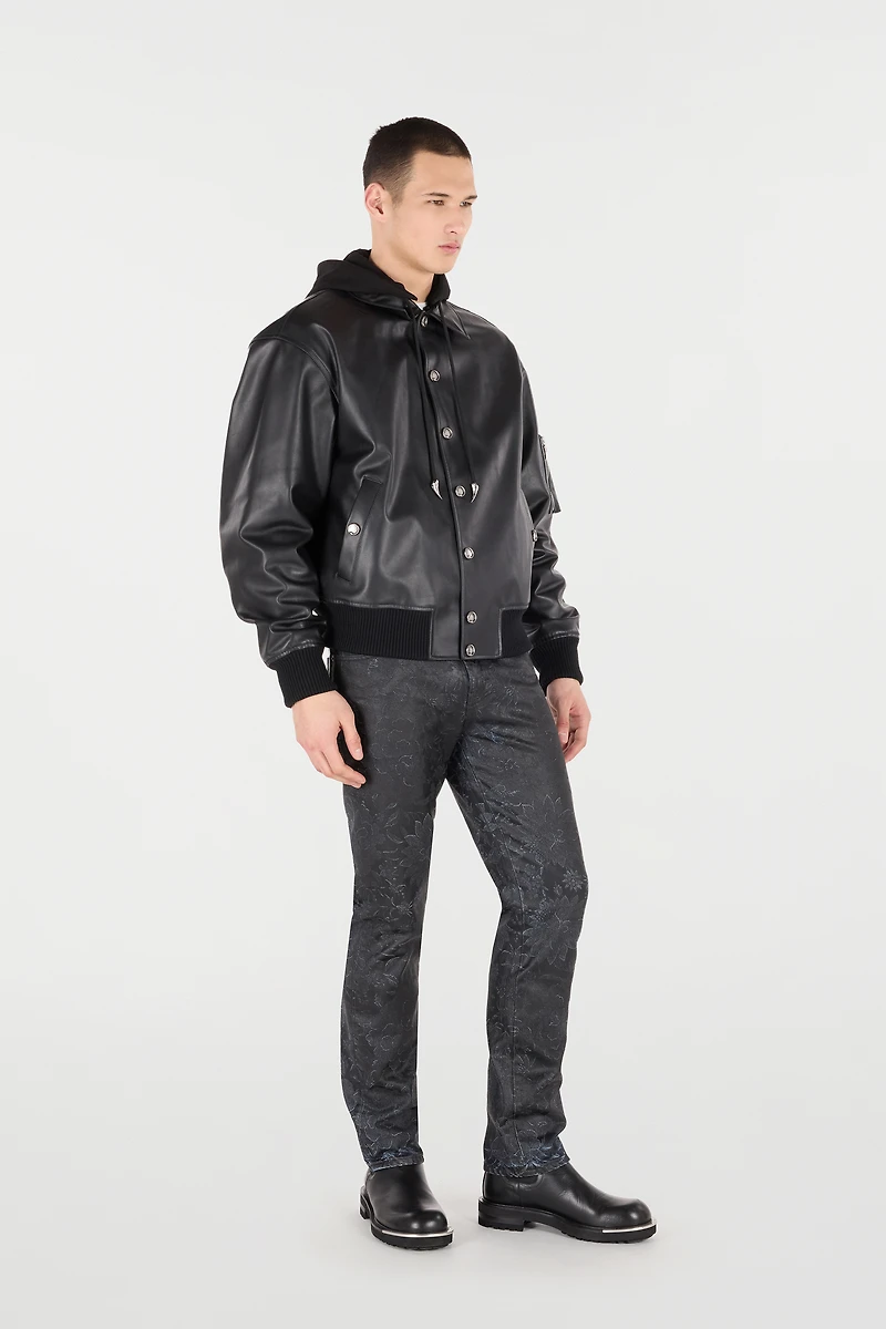 Leather Bomber Jacket With Hood