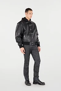 Leather Bomber Jacket With Hood