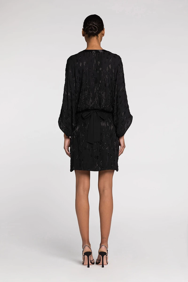 Bead-embellished short silk dress