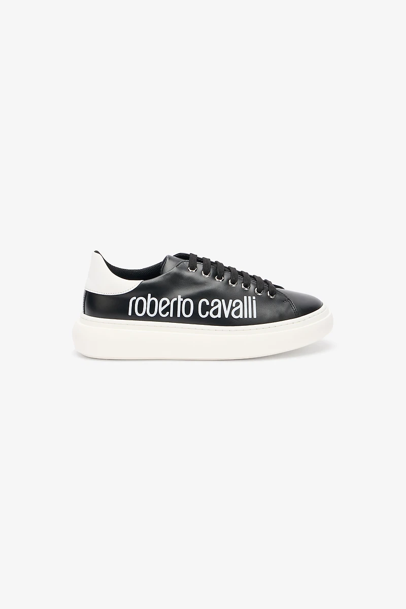 Black Leather Sneaker With Logo