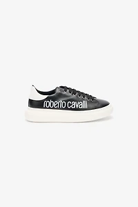 Black Leather Sneaker With Logo
