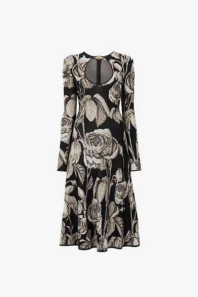 Rose-Jacquard Cut-Out Dress