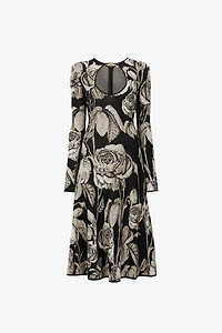 Rose-Jacquard Cut-Out Dress