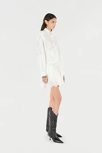 Mini Shirt Dress With Perforated Roses
