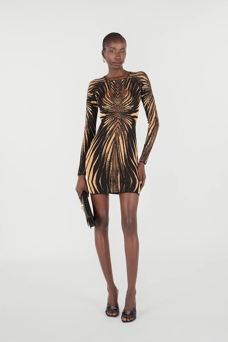 Short knit dress with Ray of Gold print