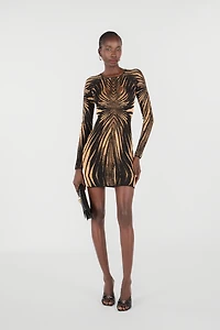 Short knit dress with Ray of Gold print