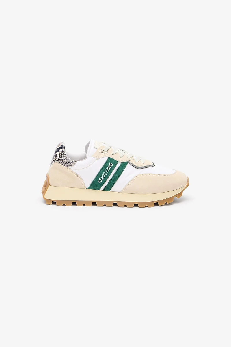 White Running Shoes With Snake-Print Detail