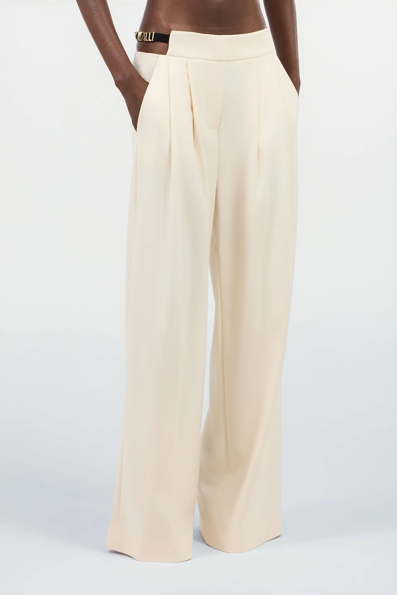 Cream Wide-Leg Trousers With Cut-Out