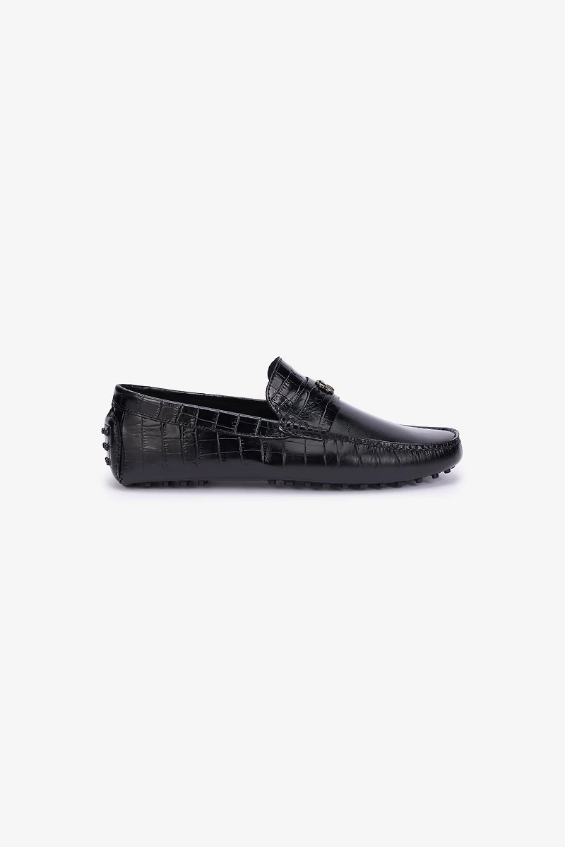 Black Croc-Effect Leather Loafer