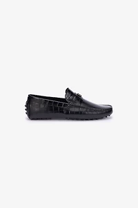 Black Croc-Effect Leather Loafer