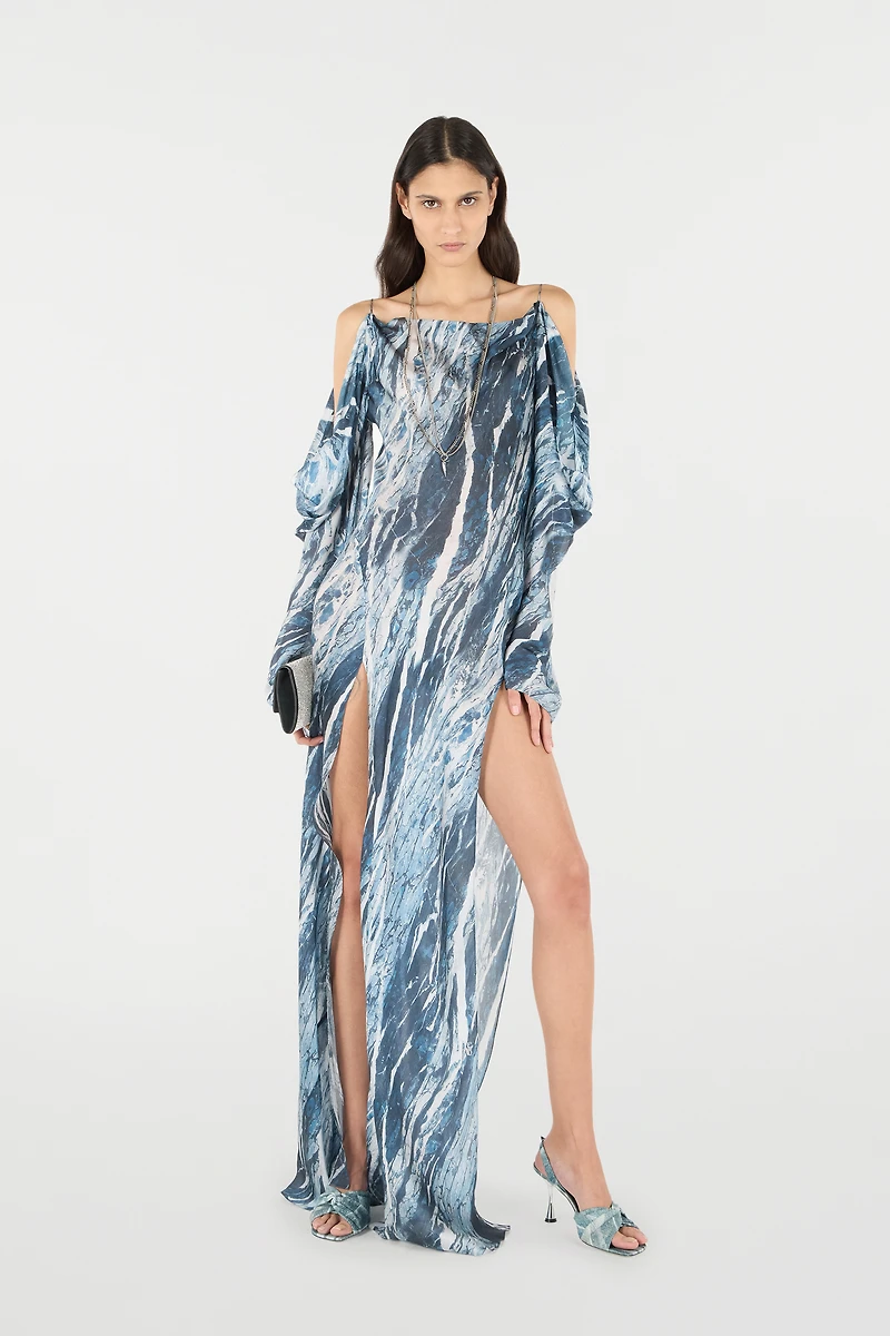 Marble-Print Flowing Dress