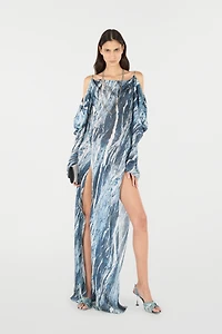 Marble-Print Flowing Dress