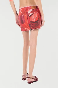 Miniskirt With Rose Print And Charm