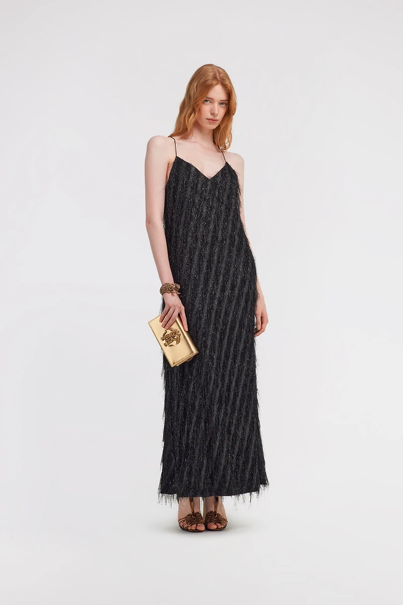 Black Fringed Maxi Dress