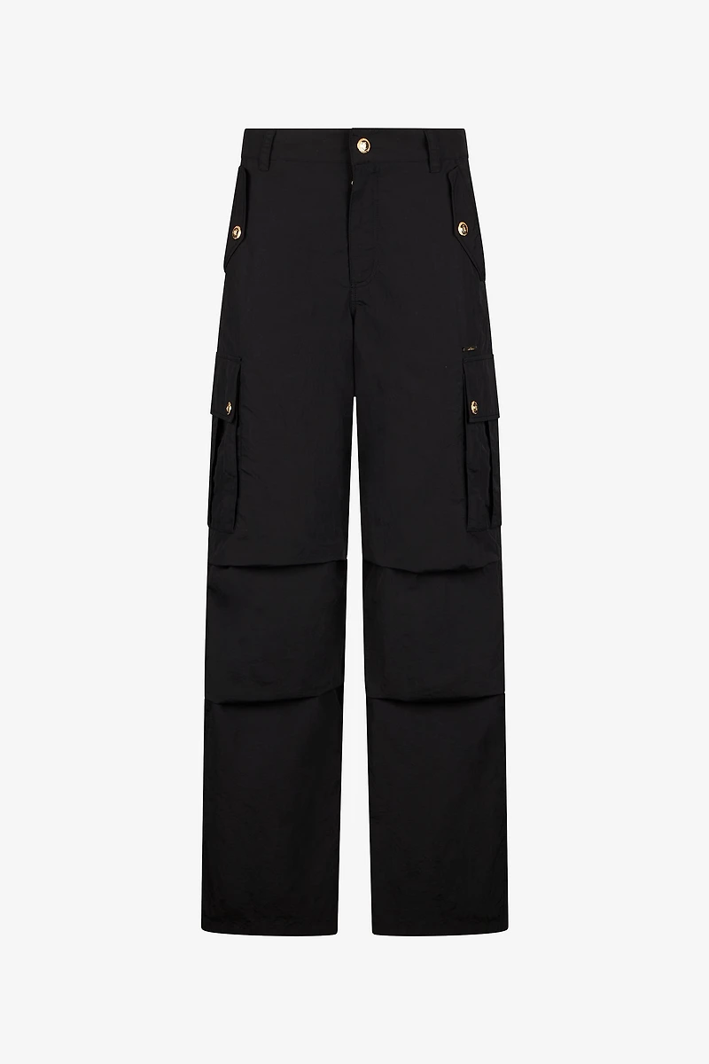 Black Cargo Trousers With Gold Buttons