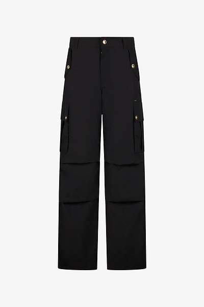 Black Cargo Trousers With Gold Buttons