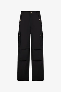 Black Cargo Trousers With Gold Buttons