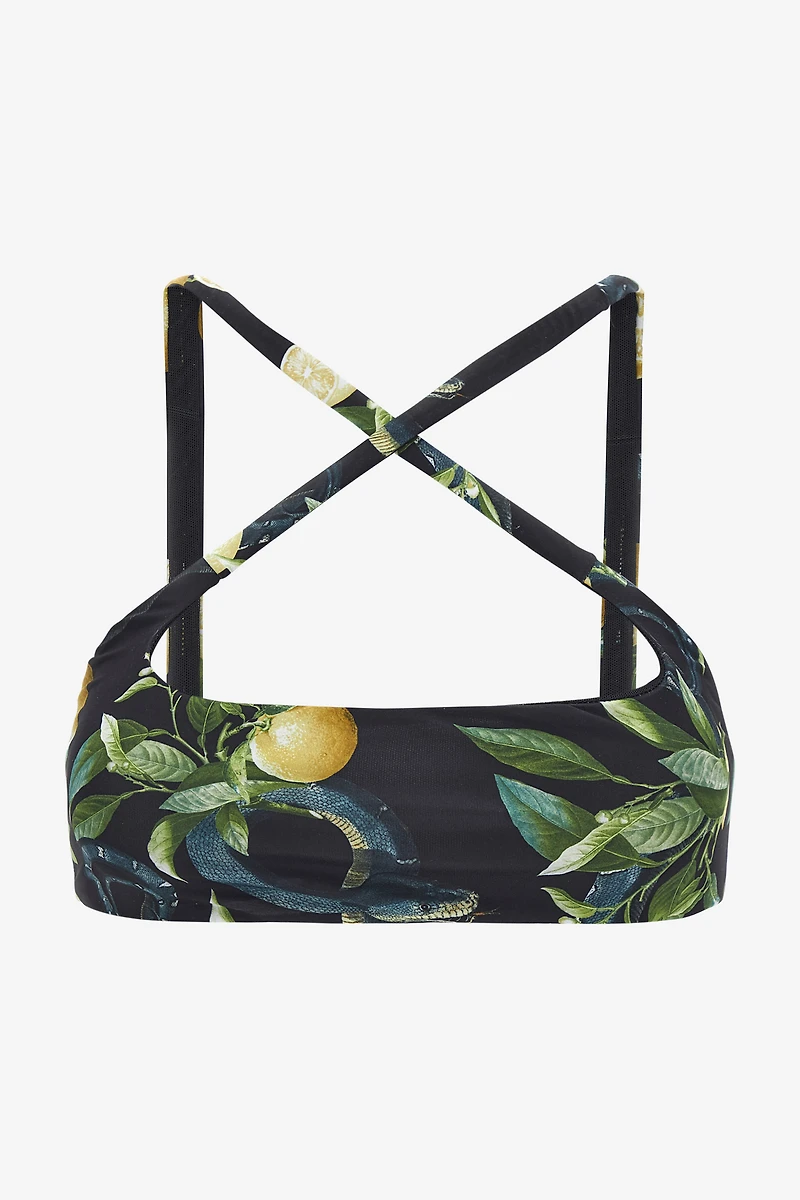 Lemon print bandeau bikini