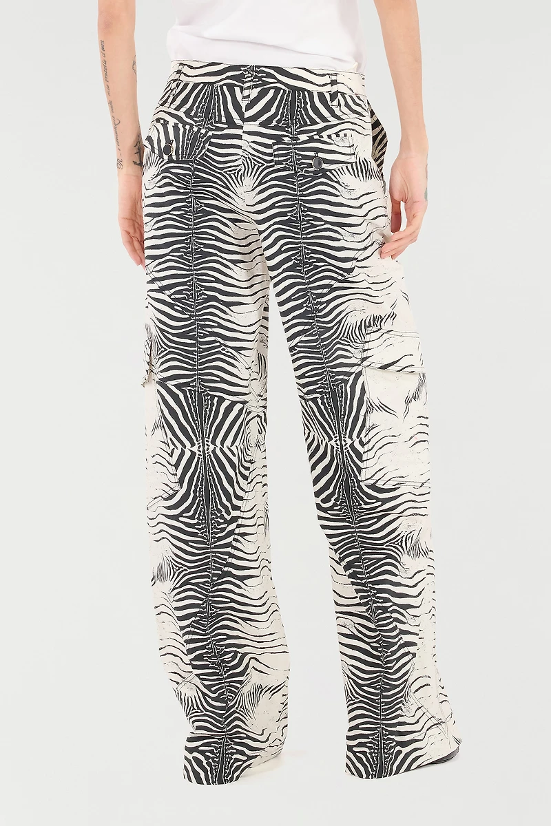 Stretch Cotton Pants With White Tigress Print