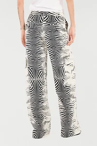 Stretch Cotton Pants With White Tigress Print