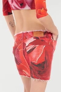Miniskirt With Rose Print And Charm