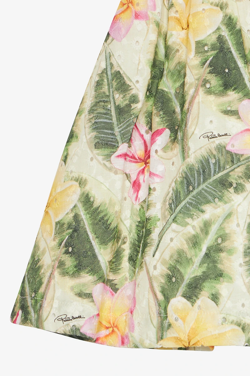 Broderie Anglaise Dress With Leaf And Flower Print