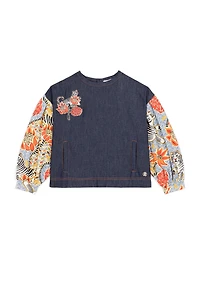 Flower And Tiger-Print Top