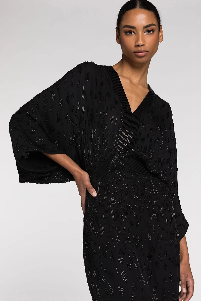 Bead-embellished short silk dress