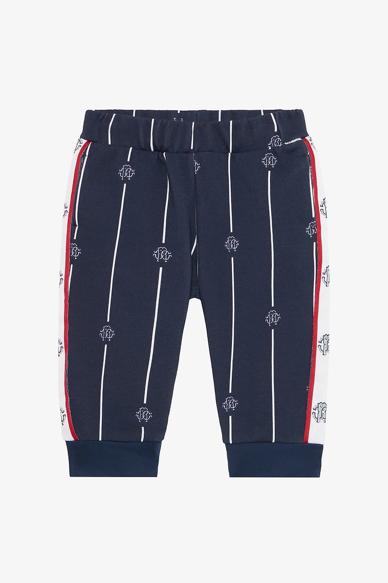 Blue Track Pants with RC Monogram and Stripes