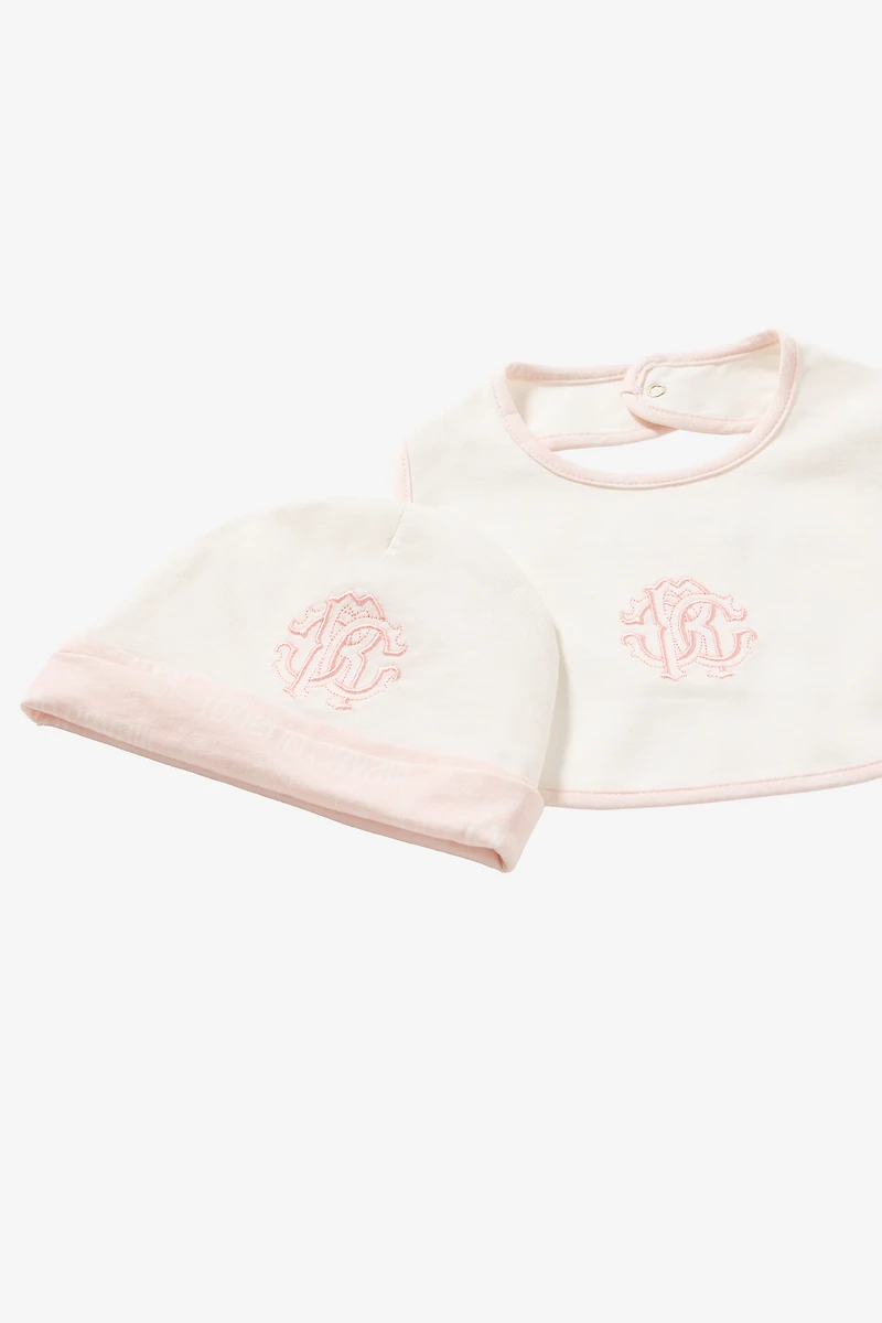 RC Monogram Hat, Bib And Romper Suit Set