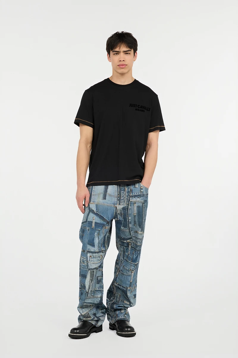 T-Shirt With JC Monogram And Contrasting Topstitching