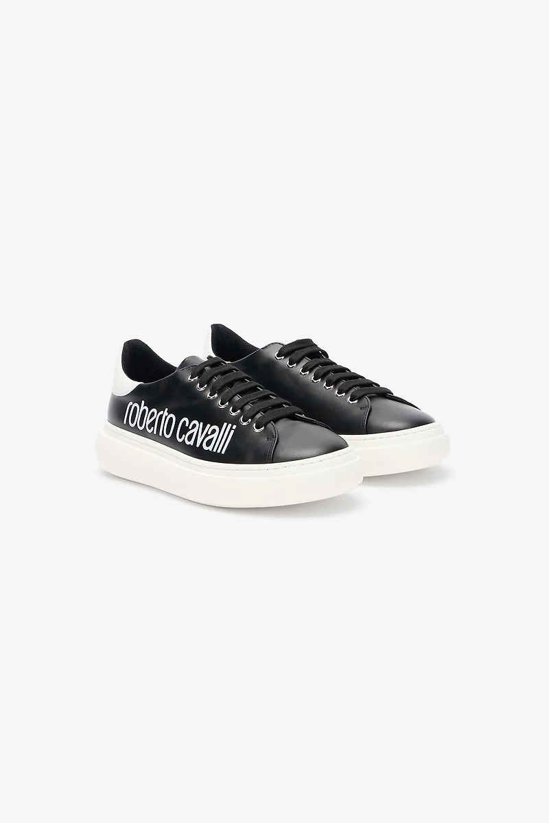 Black Leather Sneaker With Logo