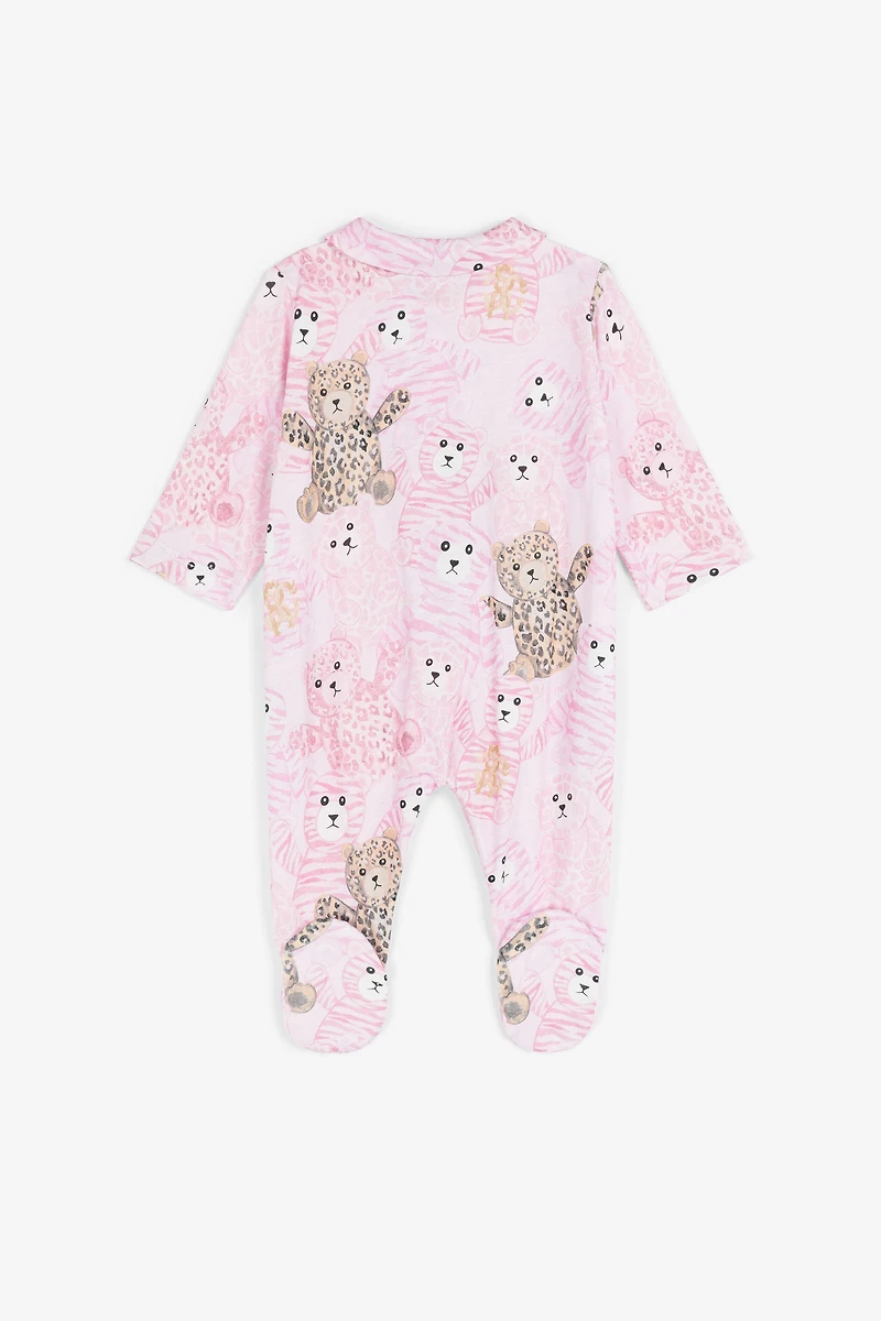 Teddy Bear-Print Cotton Babygrow Set
