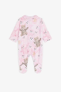 Teddy Bear-Print Cotton Babygrow Set