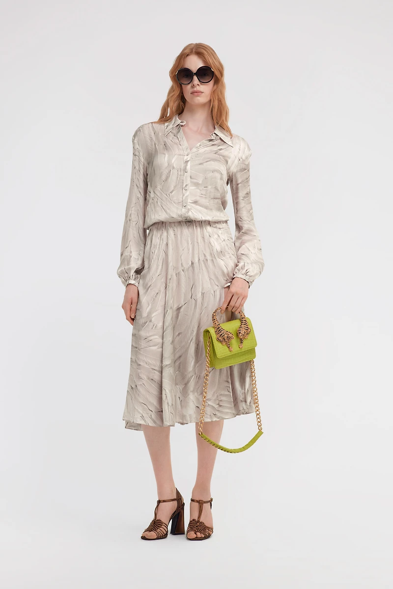 Ice Feathers Print Midi Dress