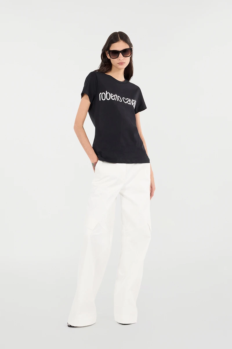 Stretch Cotton Pants With Python Print