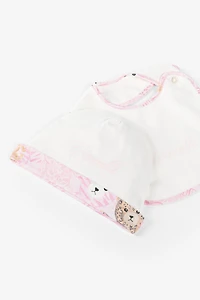 Teddy Bear-Print Cotton Babygrow Set