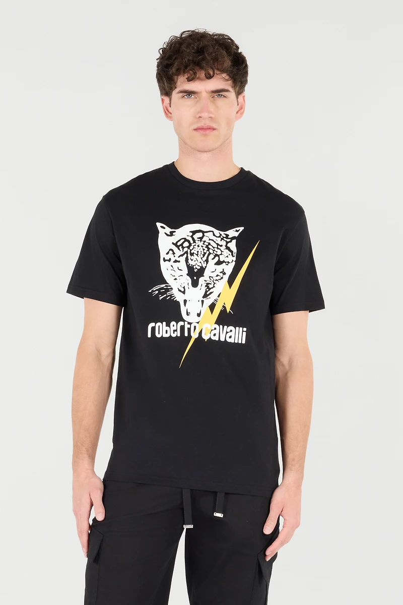 T-Shirt With Lightning Bolt And Jaguar