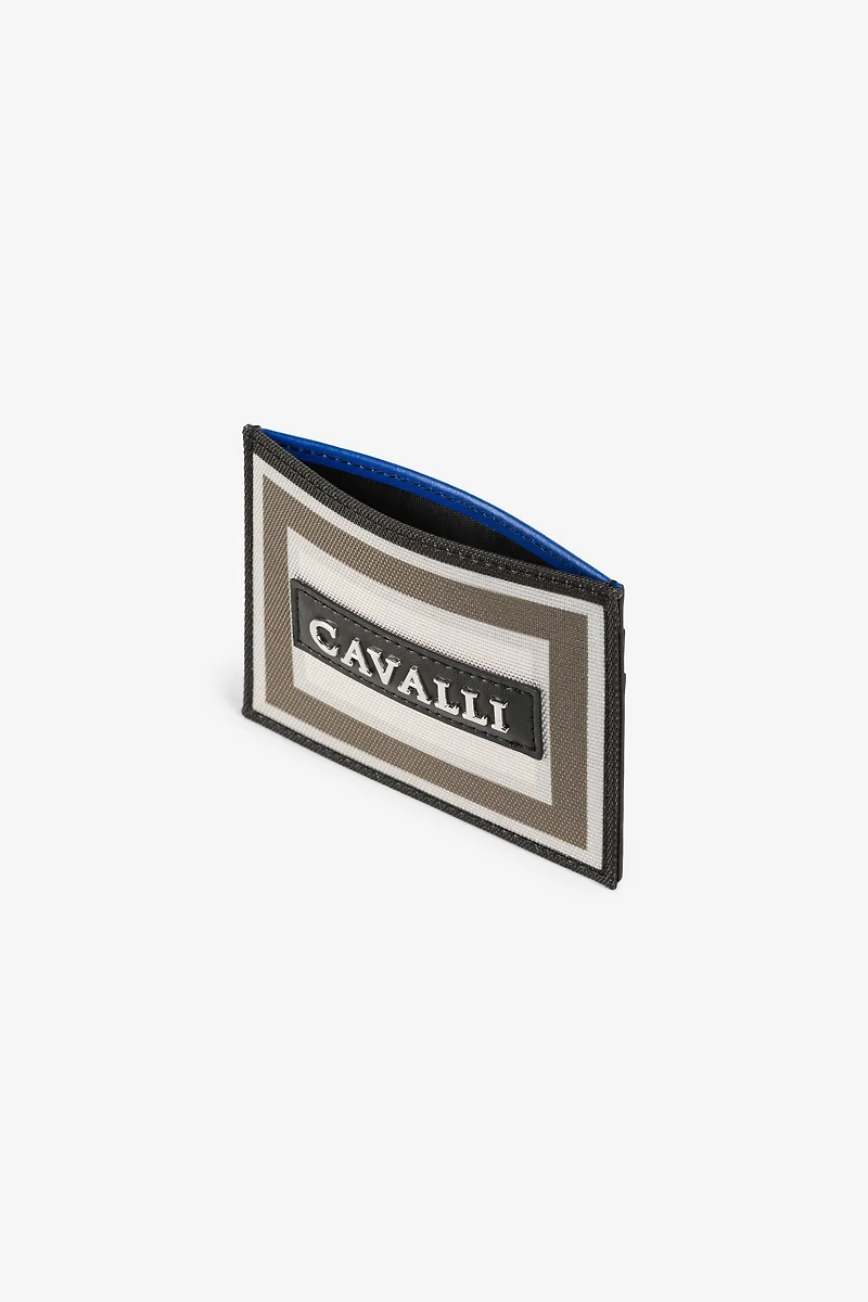 Logo-plaque striped cardholder
