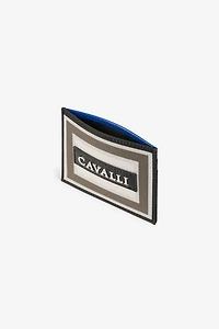 Logo-plaque striped cardholder