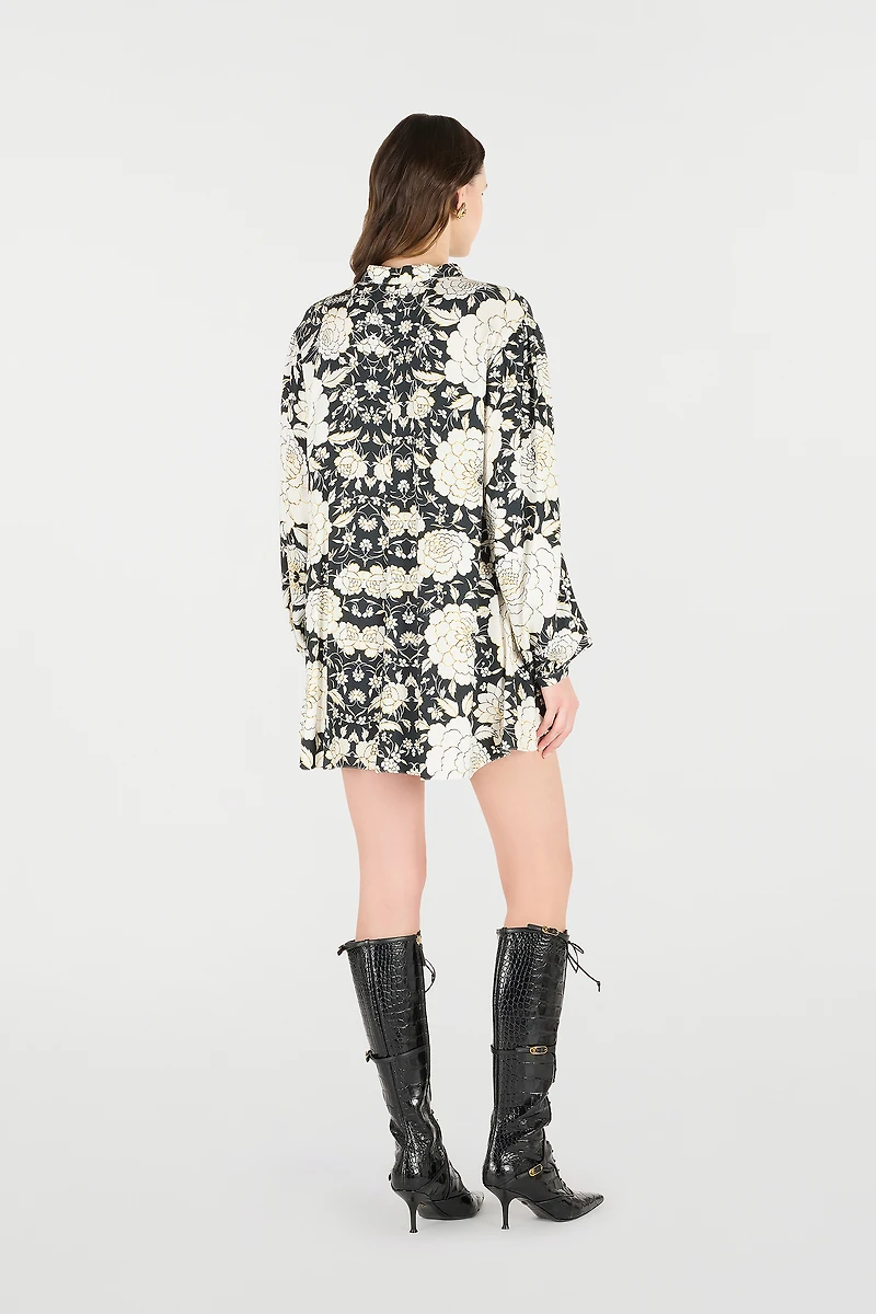 Mini Dress With Floral Print And Lace