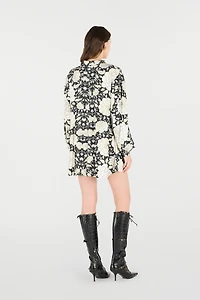 Mini Dress With Floral Print And Lace